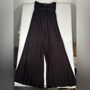 AE Studio Strapless Wide Leg Jumpsuit Brown Smocked Waist Tie Front Women’s M